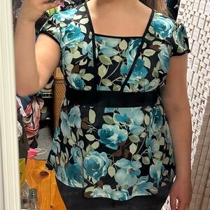 Floral Black and Blue Women's Top